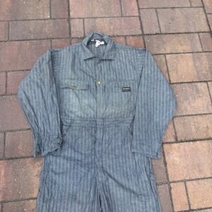 Vintage 70s OshKosh B'Gosh Herringbone Coveralls Deadstock Size 40 Blue Twill